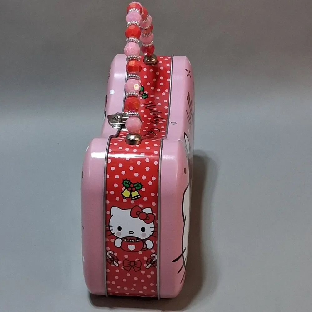 Hello Kitty Christmas Holiday Tin Purse Beaded Handle 2022 Sanrio Storage Box